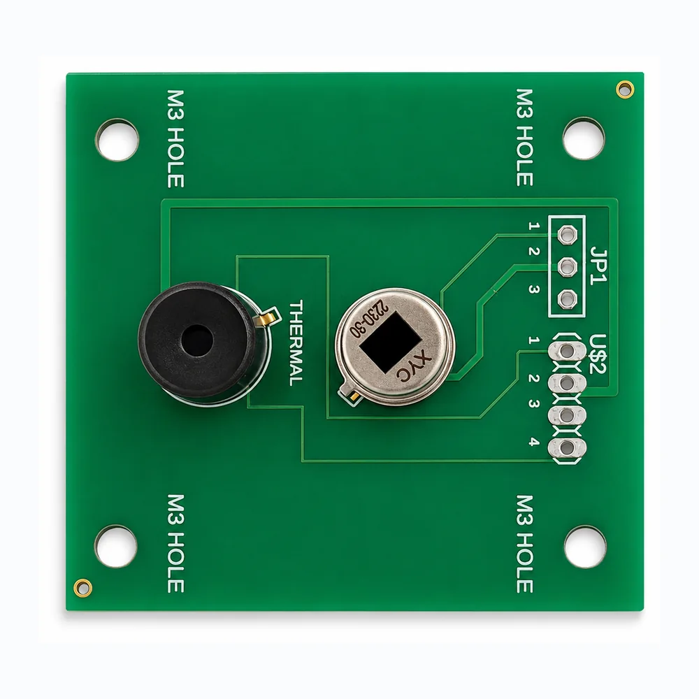 Custom green thermal sensing printed circuit board with mounted sensors
